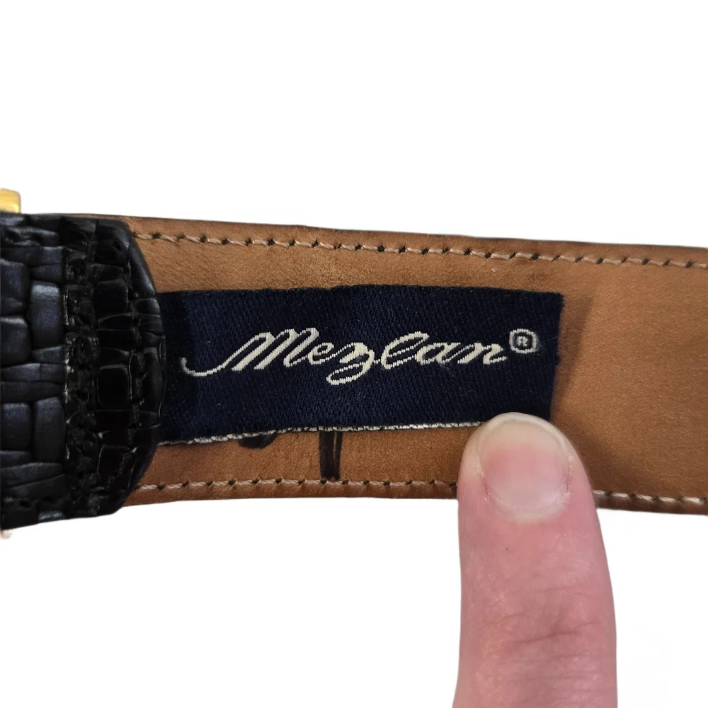 Mezlan Black Leather Belt with Two Tone Belt Buckle